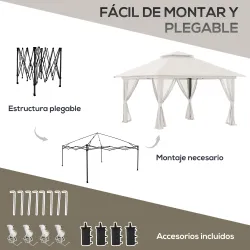 Carpa Plegable Pop-up con Altura Ajustable Protección UV50+ Doble Techo y Mosquiteras 4x4x2,8 m Crema - Ogal.Es