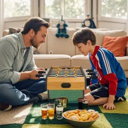 Futbolín de Mesa de Madera con 6 Varillas 2 Marcadores de Puntos y 18 Jugadores para +6 Años 69x36,5x22cm Natural - Ogal.Es