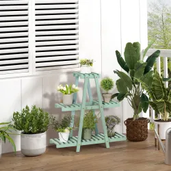 Soporte de Madera para Plantas de 3 Niveles Estantería Decorativa para Interiores Exteriores 76x26x76 cm Verde - Ogal.Es