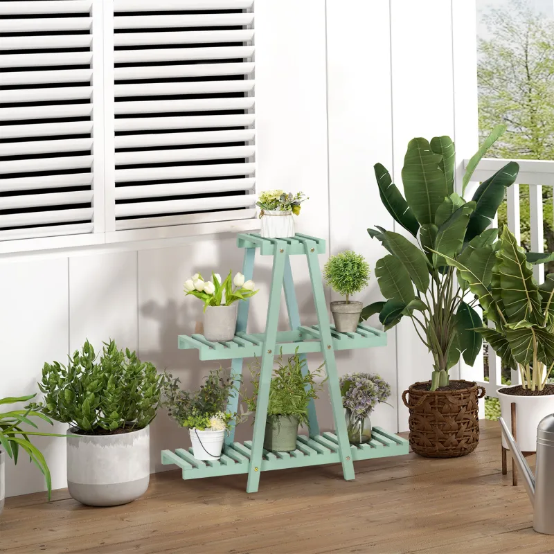 Soporte de Madera para Plantas de 3 Niveles Estantería Decorativa para Interiores Exteriores 76x26x76 cm Verde - Ogal.Es