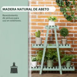 Soporte de Madera para Plantas de 3 Niveles Estantería Decorativa para Interiores Exteriores 76x26x76 cm Verde - Ogal.Es