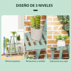 Soporte de Madera para Plantas de 3 Niveles Estantería Decorativa para Interiores Exteriores 76x26x76 cm Verde - Ogal.Es