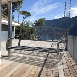 Banco Columpio de 2 Plazas Banco Colgante con Reposabrazos para Jardín Terraza Exterior 127x59,5x52 cm Negro - Ogal.Es