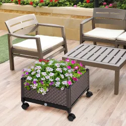 Jardinera de Plástico con Ruedas y Agujeros de Drenaje para Cultivo de Plantas en Exterior 50x50x33 cm Marrón - Ogal.Es