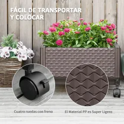 Jardinera de Plástico con Ruedas y Agujeros de Drenaje para Cultivo de Plantas en Exterior 50x50x33 cm Marrón - Ogal.Es