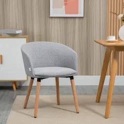 Silla de Comedor Tapizada en Lino Sintético Transpirable con Asiento Acolchado y Patas de Madera 57x56x72cm Gris - Ogal.Es