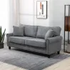 Sofá de 3 Plazas con Tachuelas Oro Envejecido Tapizado en Poliéster con 2 Cojines Decorativos 196x80,5x89 cm Gris - Ogal.Es