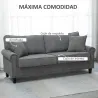 Sofá de 3 Plazas con Tachuelas Oro Envejecido Tapizado en Poliéster con 2 Cojines Decorativos 196x80,5x89 cm Gris - Ogal.Es