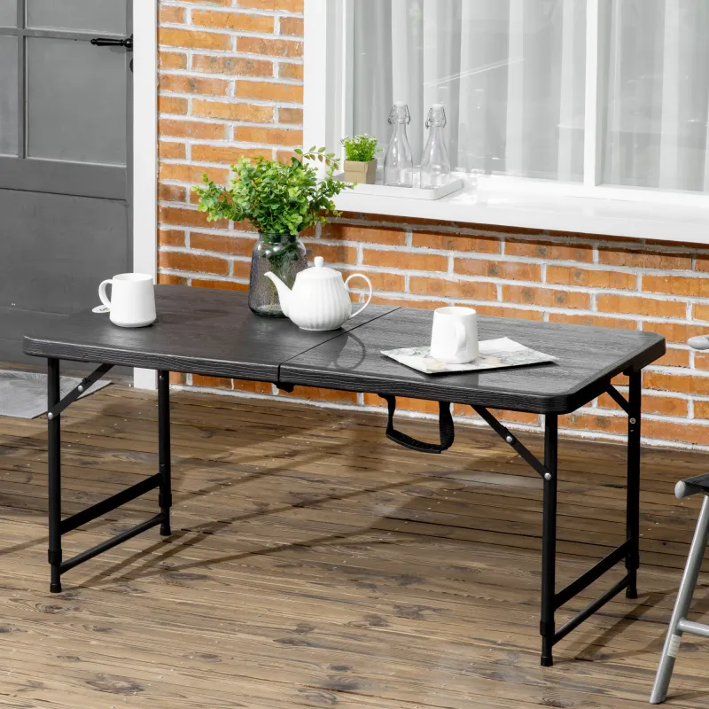 Mesa de Comedor Exterior Plegable para 4 Personas con Altura Ajustable y Marco de Acero 118x60x56-74 cm Gris Oscuro - Ogal.Es