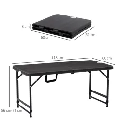 Mesa de Comedor Exterior Plegable para 4 Personas con Altura Ajustable y Marco de Acero 118x60x56-74 cm Gris Oscuro - Ogal.Es