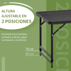 Mesa de Comedor Exterior Plegable para 4 Personas con Altura Ajustable y Marco de Acero 118x60x56-74 cm Gris Oscuro - Ogal.Es