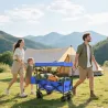 Carro de Transporte Plegable con Toldo y Asa Telescópica Carga Máx. 68 kg para Playa Camping 117x55x98cm Azul - Ogal.Es