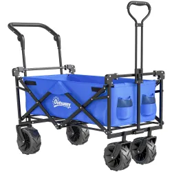 Carro de Transporte Plegable con Toldo y Asa Telescópica Carga Máx. 68 kg para Playa Camping 117x55x98cm Azul - Ogal.Es