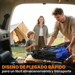 Carro de Transporte Plegable con Toldo y Asa Telescópica Carga Máx. 68 kg para Playa Camping 117x55x98cm Azul - Ogal.Es