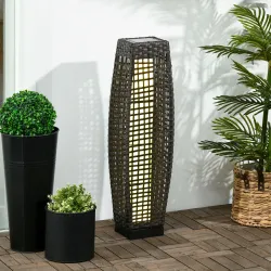 Lámpara Solar de Jardín de Ratán Sintético con Luces LED Encendido/Apagado Automático 21x21x78 cm Gris - Ogal.Es