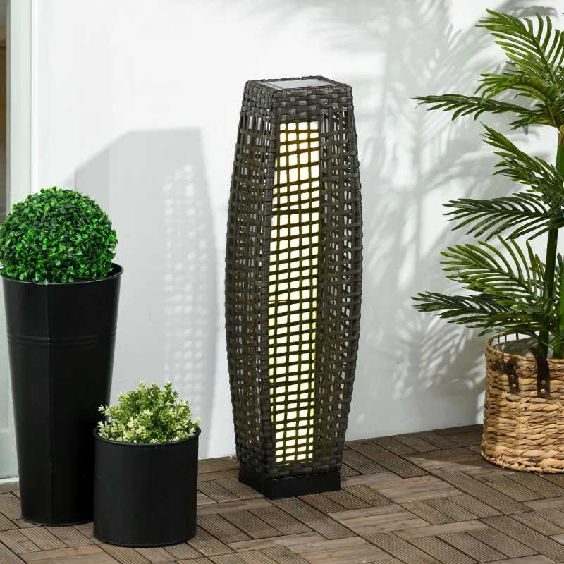 Lámpara Solar de Jardín de Ratán Sintético con Luces LED Encendido/Apagado Automático 21x21x78 cm Gris - Ogal.Es