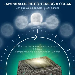 Lámpara Solar de Jardín de Ratán Sintético con Luces LED Encendido/Apagado Automático 21x21x78 cm Gris - Ogal.Es