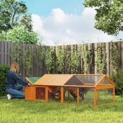 Gallinero de Madera Grande de Exterior para 4-8 Gallinas con Techo Abatible y Nido 240x112,5x76 cm Natural - Ogal.Es