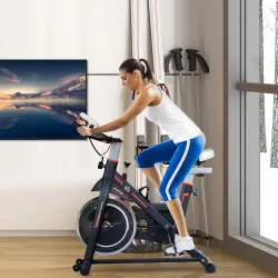 Bicicleta Estática con Volante de 8 kg Pantalla LCD Pulsómetro Sillín y Manillar Ajustables 103x48x115 cm Negro - Ogal.Es
