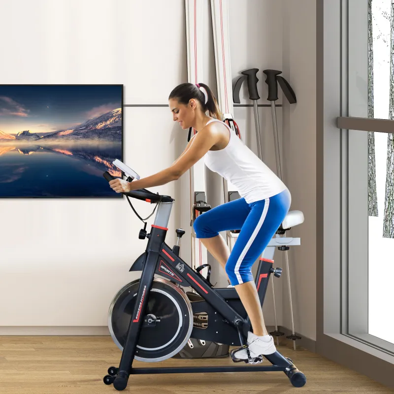Bicicleta Estática con Volante de 8 kg Pantalla LCD Pulsómetro Sillín y Manillar Ajustables 103x48x115 cm Negro - Ogal.Es