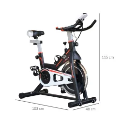 Bicicleta Estática con Volante de 8 kg Pantalla LCD Pulsómetro Sillín y Manillar Ajustables 103x48x115 cm Negro - Ogal.Es