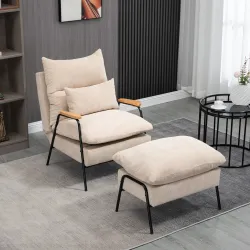 Sillón de Relax con Reposapiés Sillón Reclinable con Respaldo Ajustable Tapizado en Pana 68x91,5x88 cm Beige - Ogal.Es