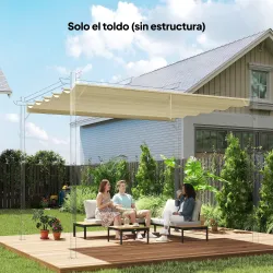 Cubierta para Techo Retráctil de 3,5x2,6m para Pérgola 4x3 Tela de Repuesto con 10 Orificios de Drenaje Crema - Ogal.Es