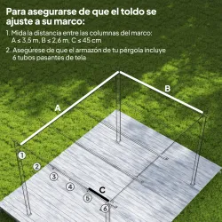 Cubierta para Techo Retráctil de 3,5x2,6m para Pérgola 4x3 Tela de Repuesto con 10 Orificios de Drenaje Crema - Ogal.Es