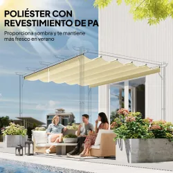 Cubierta para Techo Retráctil de 3,5x2,6m para Pérgola 4x3 Tela de Repuesto con 10 Orificios de Drenaje Crema - Ogal.Es