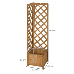 Jardinera con Enrejado de Madera para Trepadoras Plantas Flores Decoración en Esquinas 40x40x145 cm Natural - Ogal.Es
