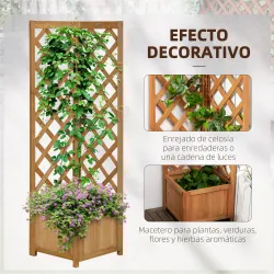 Jardinera con Enrejado de Madera para Trepadoras Plantas Flores Decoración en Esquinas 40x40x145 cm Natural - Ogal.Es