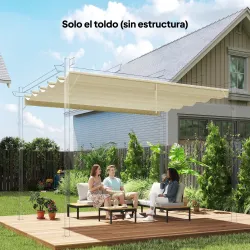 Cubierta para Techo Retráctil de 2,5x2,55m para Pérgola 3x3 Tela de Repuesto con 10 Orificios de Drenaje Crema - Ogal.Es