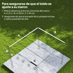 Cubierta para Techo Retráctil de 2,5x2,55m para Pérgola 3x3 Tela de Repuesto con 10 Orificios de Drenaje Crema - Ogal.Es