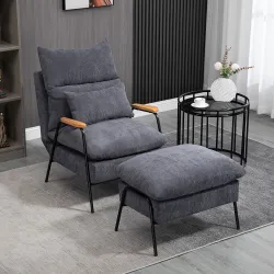 Sillón de Relax con Reposapiés Sillón Reclinable con Respaldo Ajustable Tapizado en Pana 68x91,5x88 cm Gris - Ogal.Es