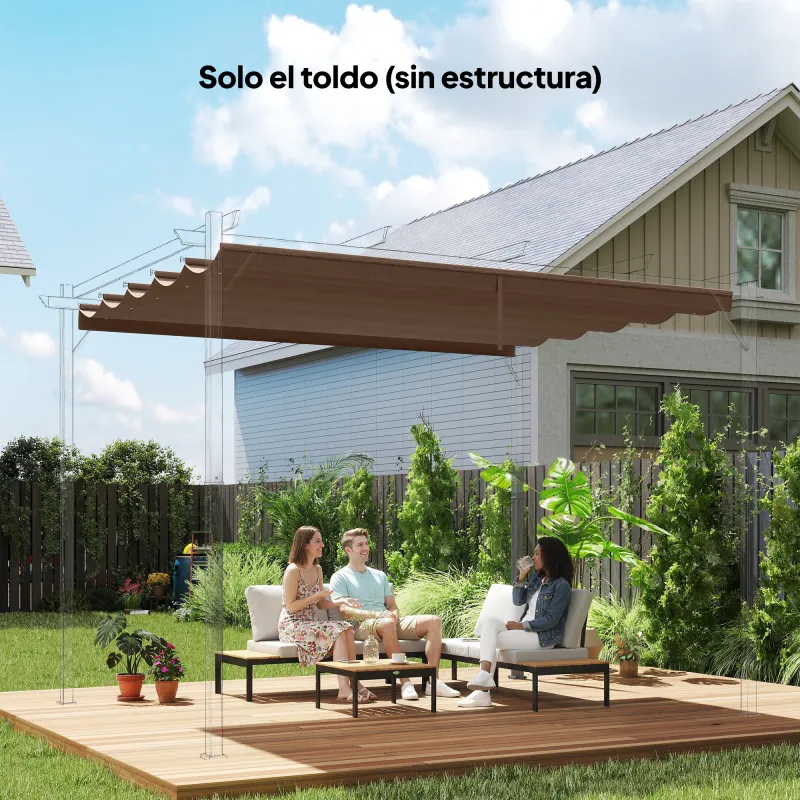 Cubierta para Techo Retráctil de 3,5x2,6m para Pérgola de 4x3 Tela de Repuesto con 10 Orificios de Drenaje Café - Ogal.Es