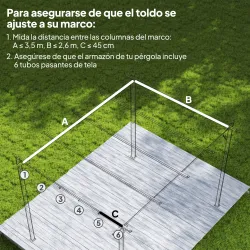 Cubierta para Techo Retráctil de 3,5x2,6m para Pérgola de 4x3 Tela de Repuesto con 10 Orificios de Drenaje Café - Ogal.Es