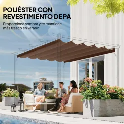 Cubierta para Techo Retráctil de 3,5x2,6m para Pérgola de 4x3 Tela de Repuesto con 10 Orificios de Drenaje Café - Ogal.Es