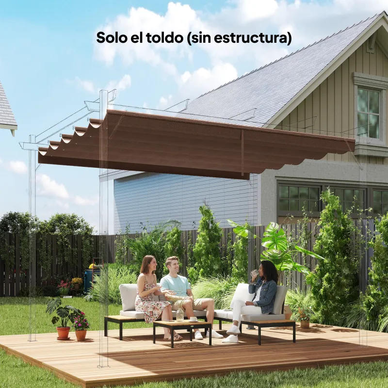 Cubierta para Techo Retráctil de 2,5x2,55m para Pérgola 3x3 Tela de Repuesto con 10 Orificios de Drenaje Café - Ogal.Es