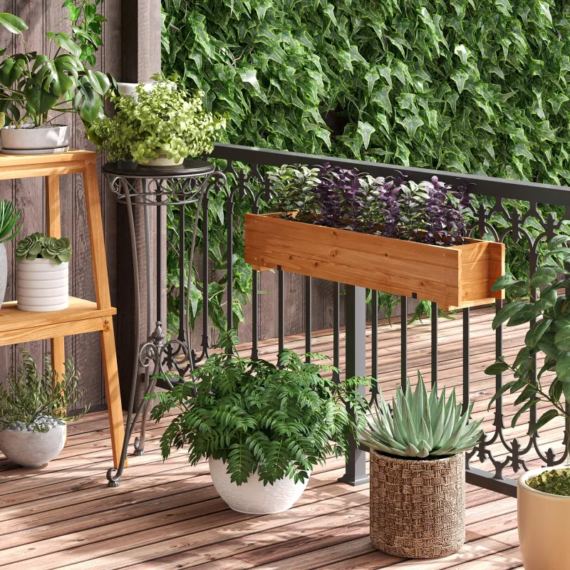 Jardinera de Madera con 2 Ganchos para Colgar para Cultivos Plantas Flores al Exterior 91x18x16,5 cm Natural - Ogal.Es