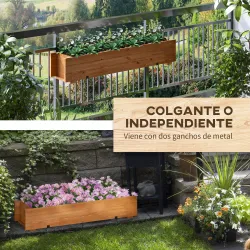 Jardinera de Madera con 2 Ganchos para Colgar para Cultivos Plantas Flores al Exterior 91x18x16,5 cm Natural - Ogal.Es