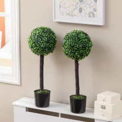 Set de 2 Arbustos Artificiales Decorativos 60cm Boj Sintético para Decoración Interior y Exterior Ø20x60 cm Verde - Ogal.Es