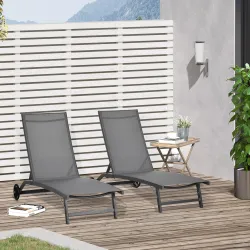 Juego de 2 Tumbonas Reclinables de Jardín de Aluminio con Respaldo Ajustable y Ruedas 165x66x102 cm Gris Oscuro - Ogal.Es