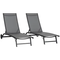 Juego de 2 Tumbonas Reclinables de Jardín de Aluminio con Respaldo Ajustable y Ruedas 165x66x102 cm Gris Oscuro - Ogal.Es
