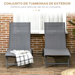 Juego de 2 Tumbonas Reclinables de Jardín de Aluminio con Respaldo Ajustable y Ruedas 165x66x102 cm Gris Oscuro - Ogal.Es