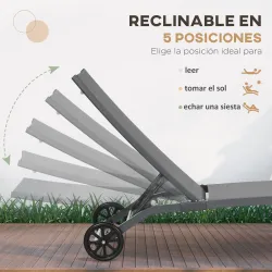 Juego de 2 Tumbonas Reclinables de Jardín de Aluminio con Respaldo Ajustable y Ruedas 165x66x102 cm Gris Oscuro - Ogal.Es