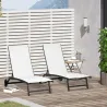Juego de 2 Tumbonas Reclinables de Jardín de Aluminio con Respaldo Ajustable y Ruedas 165x66x102 cm Blanco Mate - Ogal.Es