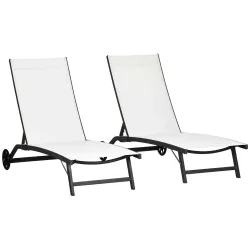Juego de 2 Tumbonas Reclinables de Jardín de Aluminio con Respaldo Ajustable y Ruedas 165x66x102 cm Blanco Mate - Ogal.Es