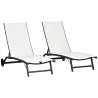 Juego de 2 Tumbonas Reclinables de Jardín de Aluminio con Respaldo Ajustable y Ruedas 165x66x102 cm Blanco Mate - Ogal.Es