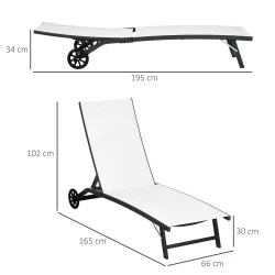 Juego de 2 Tumbonas Reclinables de Jardín de Aluminio con Respaldo Ajustable y Ruedas 165x66x102 cm Blanco Mate - Ogal.Es