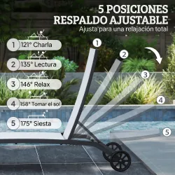 Juego de 2 Tumbonas Reclinables de Jardín de Aluminio con Respaldo Ajustable y Ruedas 165x66x102 cm Blanco Mate - Ogal.Es